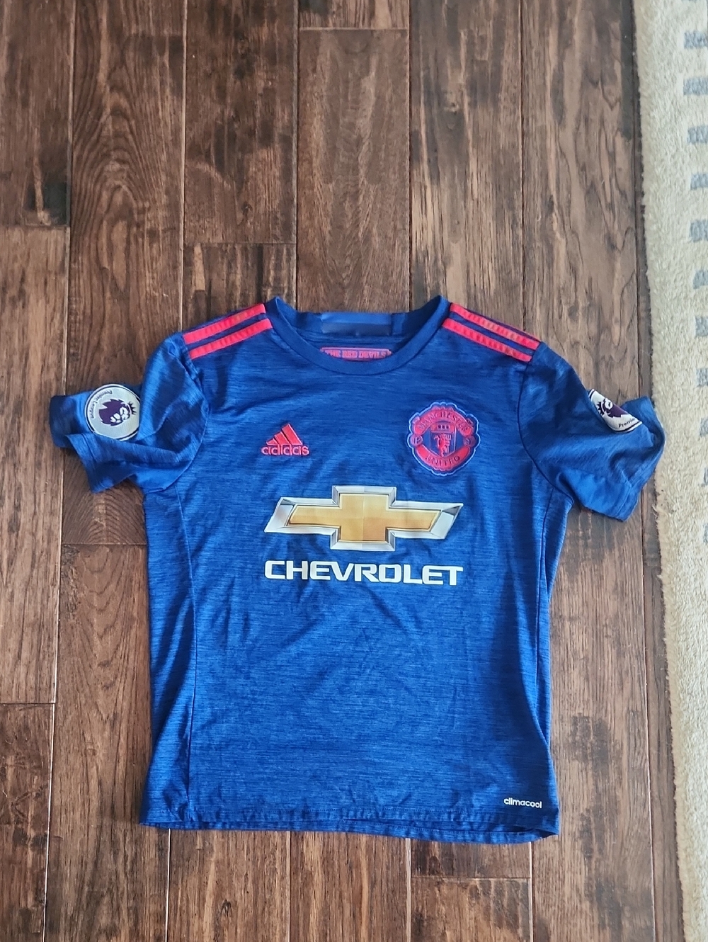 adidas Blue Kids Manchester United Training Jersey with Pink Accents, Pogba